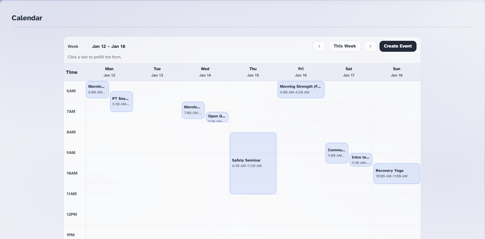 Calendar feature screenshot