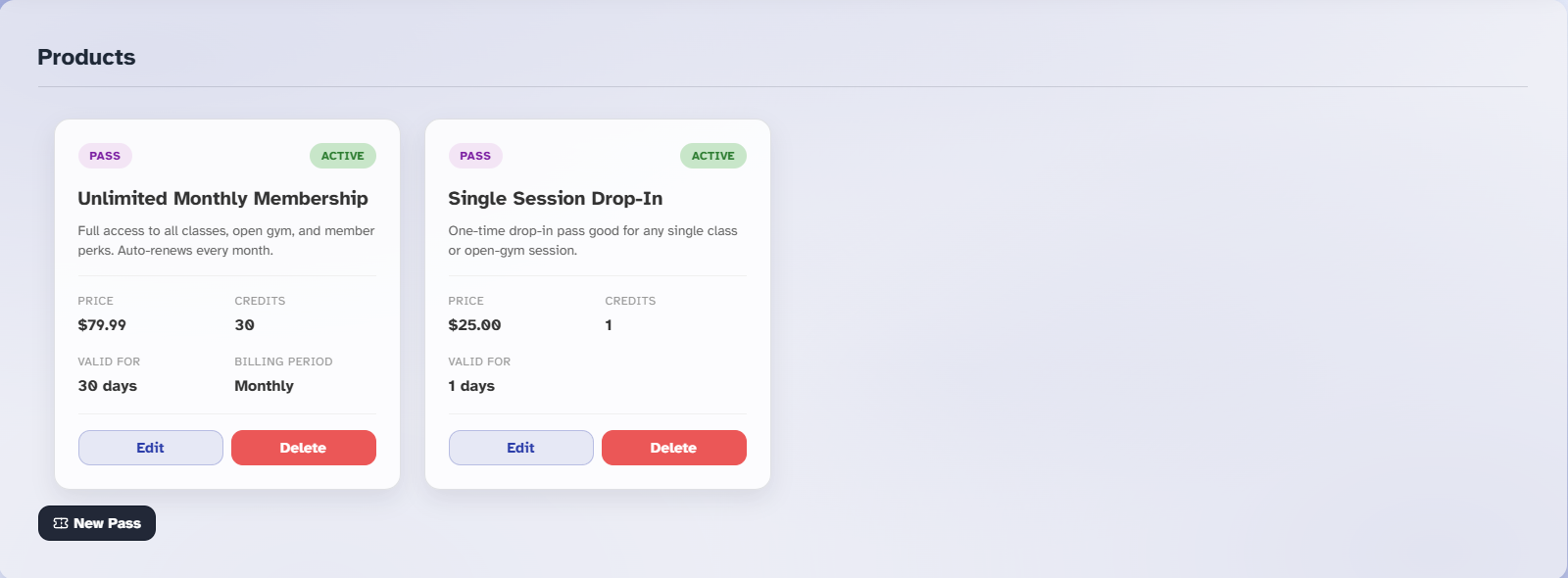 Products feature screenshot